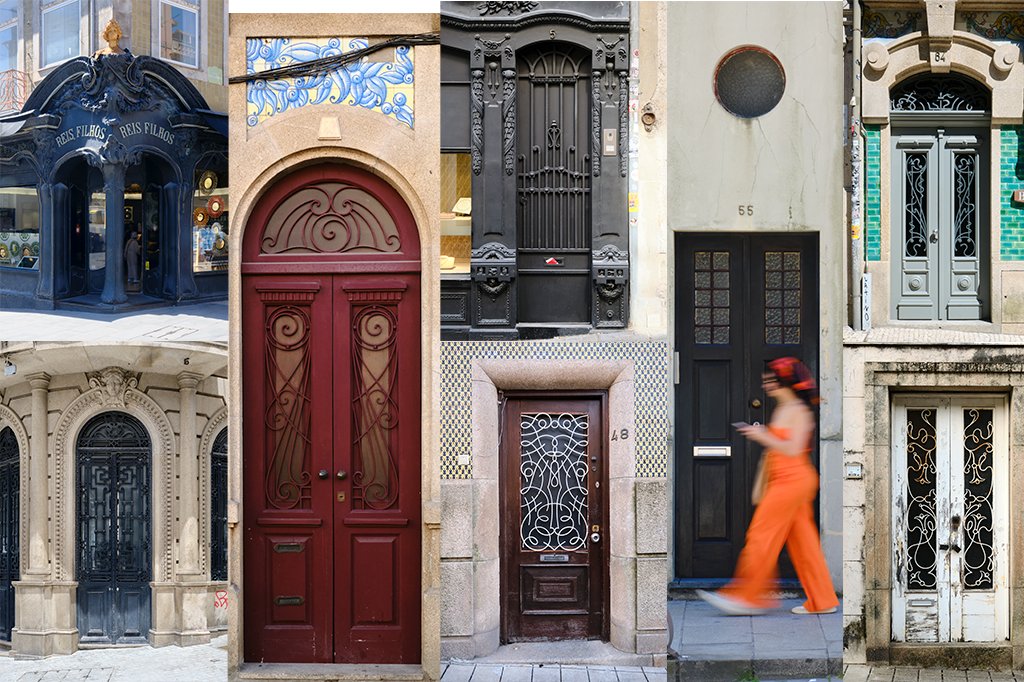 Mosaico de portas antigas do Porto — projeto Porto 100Portas